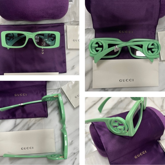 GUCCI RECTANGLE FRAME WITH BOLD GG ON 2025 FALL FASHION FAV PICKLE GREEN FRAMES - Picture 11 of 16